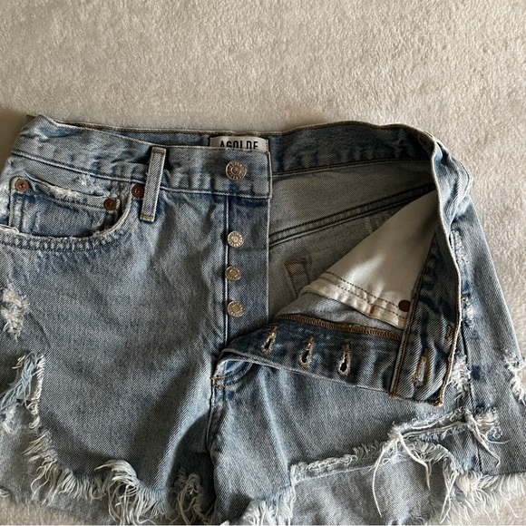 Agolde High Rise Light Blue Cut Off Denim Jean Shorts Size 25 new photos at end - Picture 5 of 16